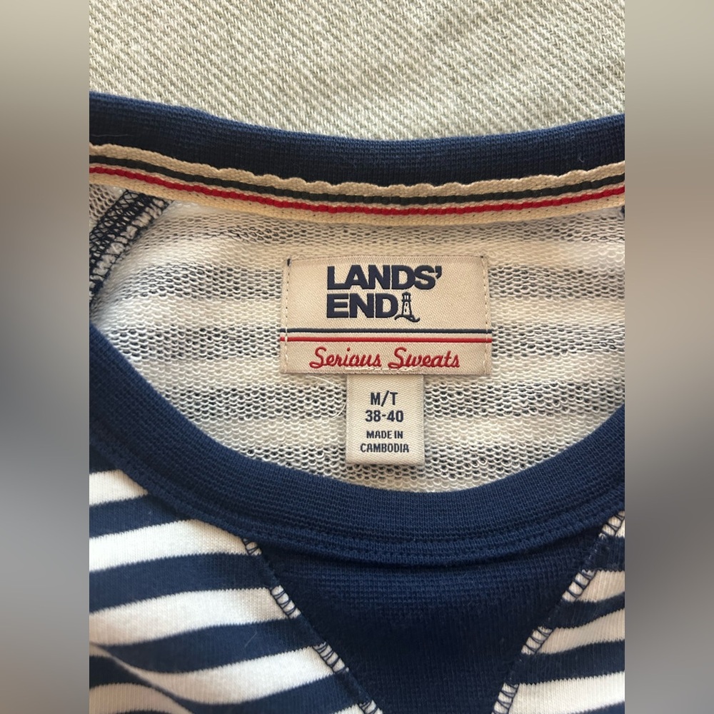 Lands End Serious Sweats Nautical Blue & White Mens Sweatshirt Sz M/T - Picture 5 of 9